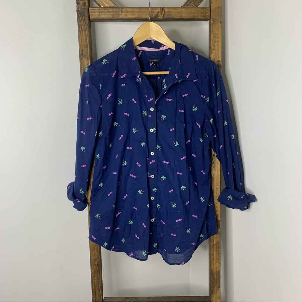 Talbots Navy Blue Summer Time Accents Shirt M - Picture 2 of 6